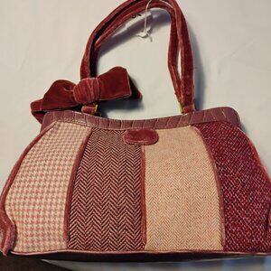 Patchwork Tweed Mini Handbag – Velvet Bow Purse – Vintage Inspired Top Handle